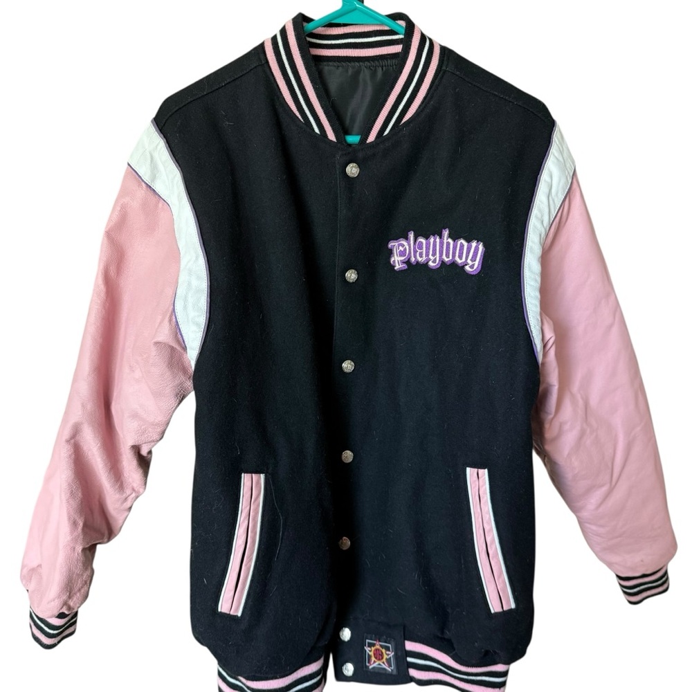 Y2K JH Playboy Jacket Reversible Size M Pink Black Wool Leather Rare